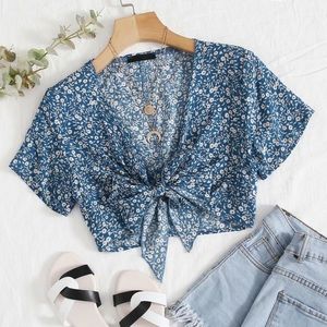 Tie front floral crop top